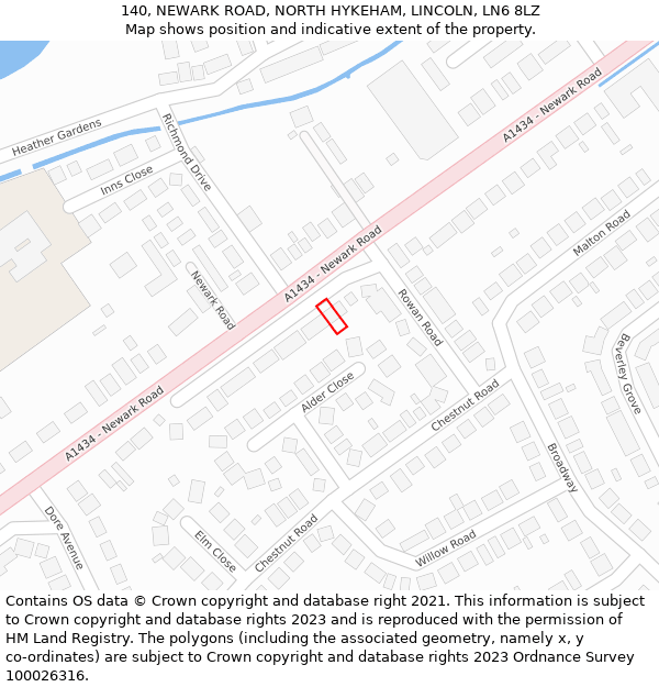 140, NEWARK ROAD, NORTH HYKEHAM, LINCOLN, LN6 8LZ: Location map and indicative extent of plot