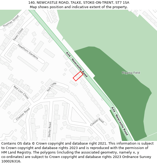 140, NEWCASTLE ROAD, TALKE, STOKE-ON-TRENT, ST7 1SA: Location map and indicative extent of plot