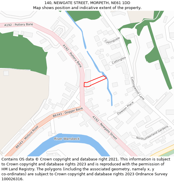 140, NEWGATE STREET, MORPETH, NE61 1DD: Location map and indicative extent of plot