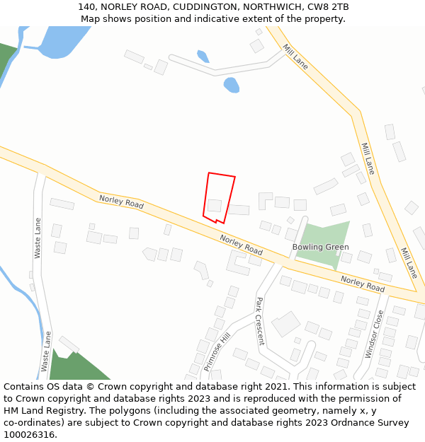 140, NORLEY ROAD, CUDDINGTON, NORTHWICH, CW8 2TB: Location map and indicative extent of plot