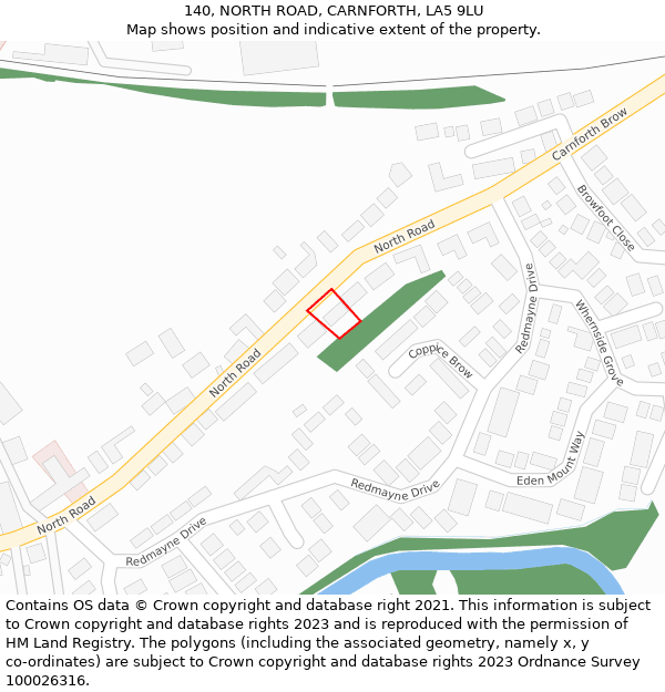 140, NORTH ROAD, CARNFORTH, LA5 9LU: Location map and indicative extent of plot