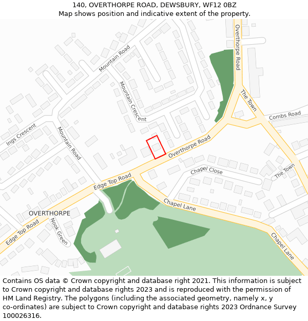 140, OVERTHORPE ROAD, DEWSBURY, WF12 0BZ: Location map and indicative extent of plot