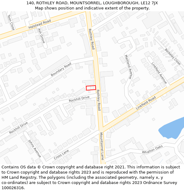 140, ROTHLEY ROAD, MOUNTSORREL, LOUGHBOROUGH, LE12 7JX: Location map and indicative extent of plot