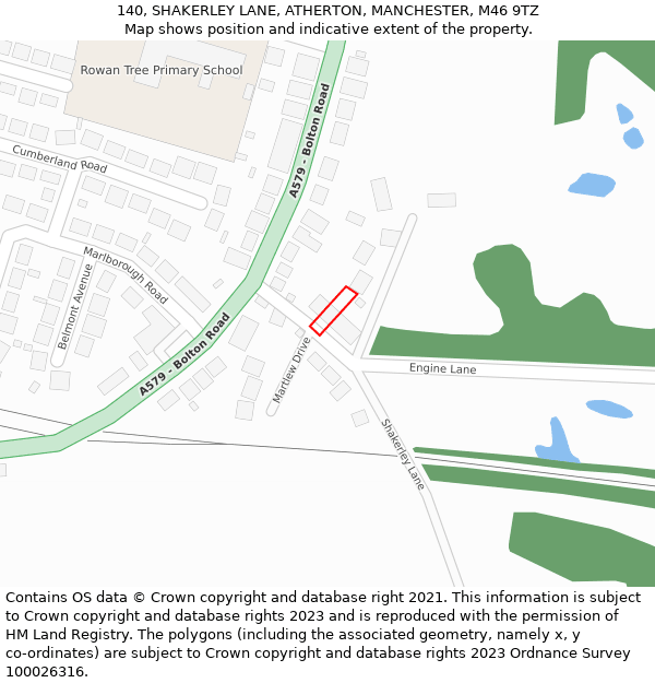 140, SHAKERLEY LANE, ATHERTON, MANCHESTER, M46 9TZ: Location map and indicative extent of plot