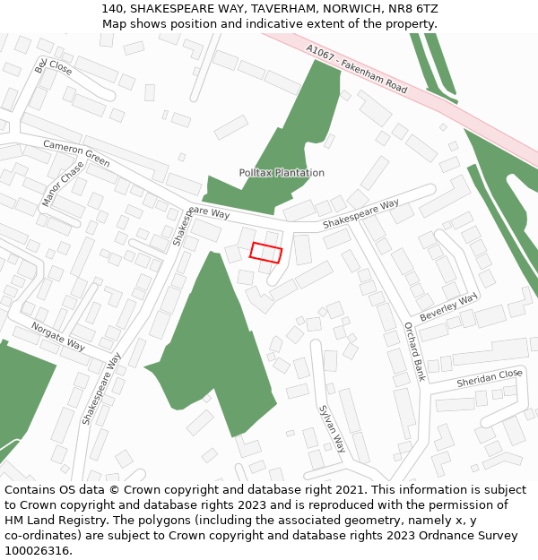 140, SHAKESPEARE WAY, TAVERHAM, NORWICH, NR8 6TZ: Location map and indicative extent of plot