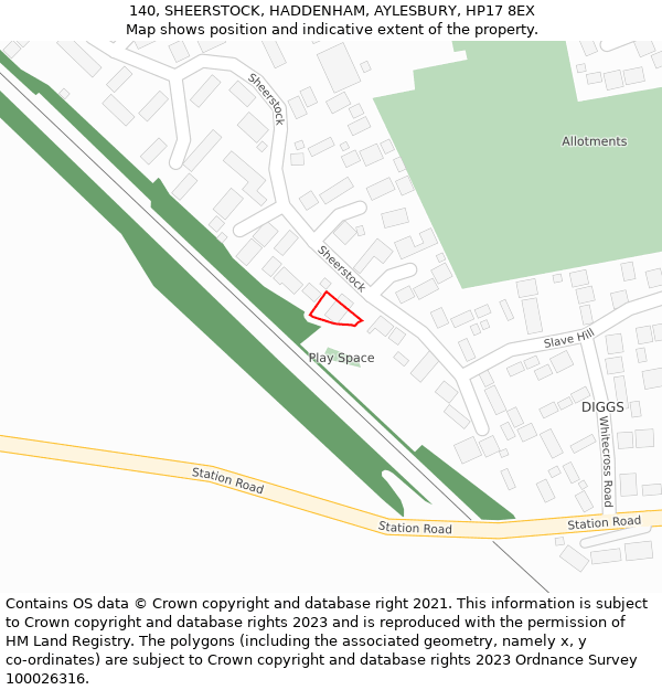 140, SHEERSTOCK, HADDENHAM, AYLESBURY, HP17 8EX: Location map and indicative extent of plot