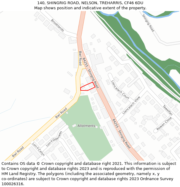 140, SHINGRIG ROAD, NELSON, TREHARRIS, CF46 6DU: Location map and indicative extent of plot