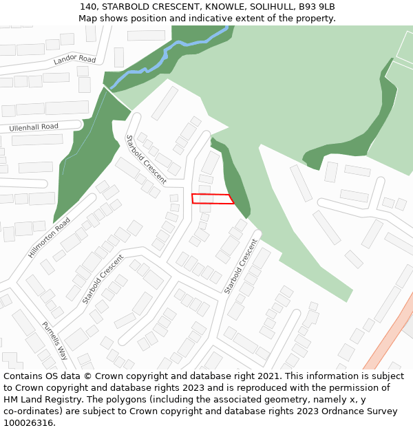 140, STARBOLD CRESCENT, KNOWLE, SOLIHULL, B93 9LB: Location map and indicative extent of plot