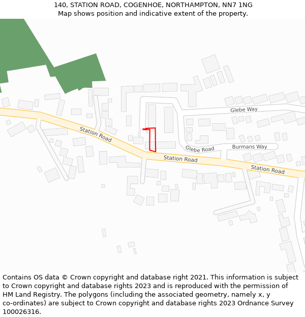 140, STATION ROAD, COGENHOE, NORTHAMPTON, NN7 1NG: Location map and indicative extent of plot
