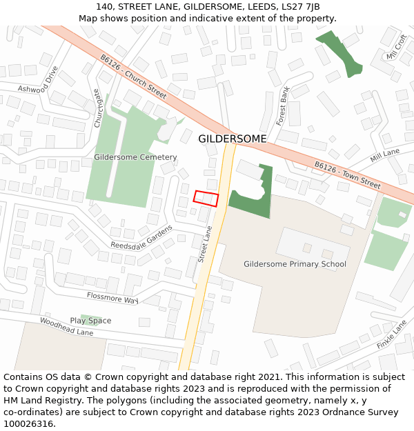 140, STREET LANE, GILDERSOME, LEEDS, LS27 7JB: Location map and indicative extent of plot