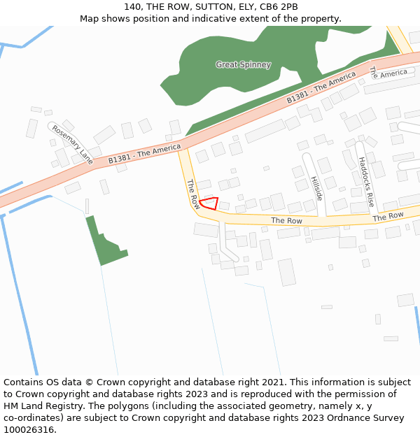 140, THE ROW, SUTTON, ELY, CB6 2PB: Location map and indicative extent of plot