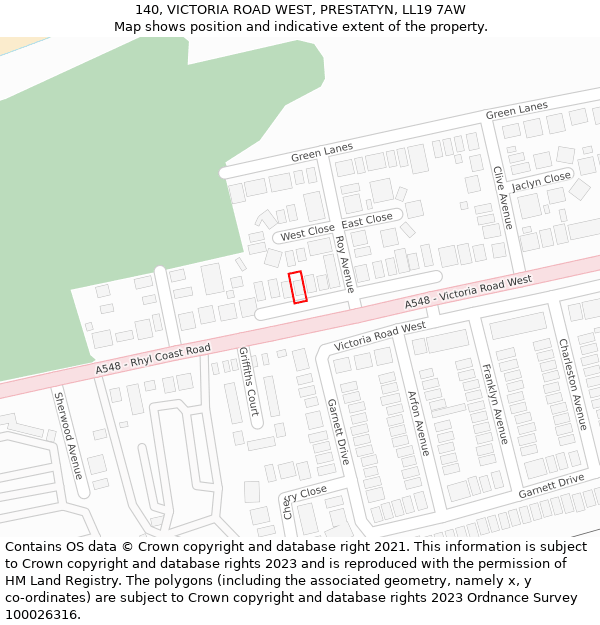 140, VICTORIA ROAD WEST, PRESTATYN, LL19 7AW: Location map and indicative extent of plot