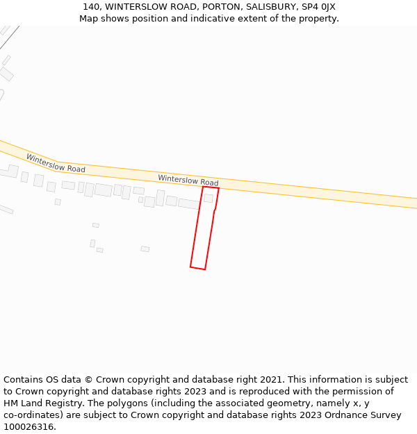 140, WINTERSLOW ROAD, PORTON, SALISBURY, SP4 0JX: Location map and indicative extent of plot