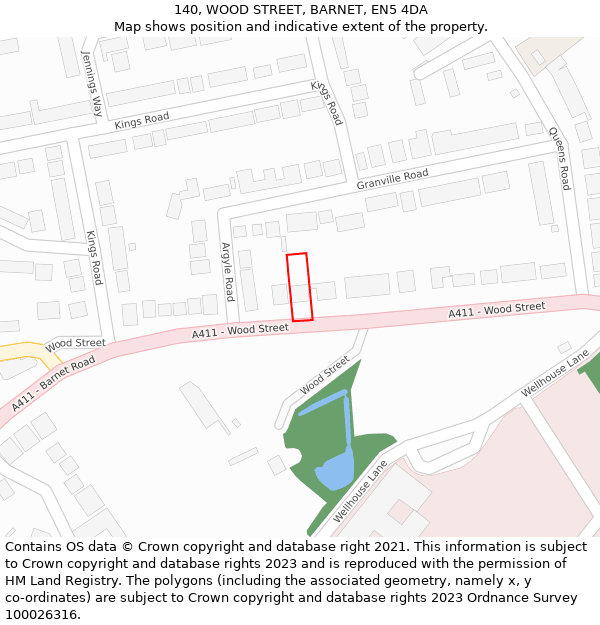 140, WOOD STREET, BARNET, EN5 4DA: Location map and indicative extent of plot