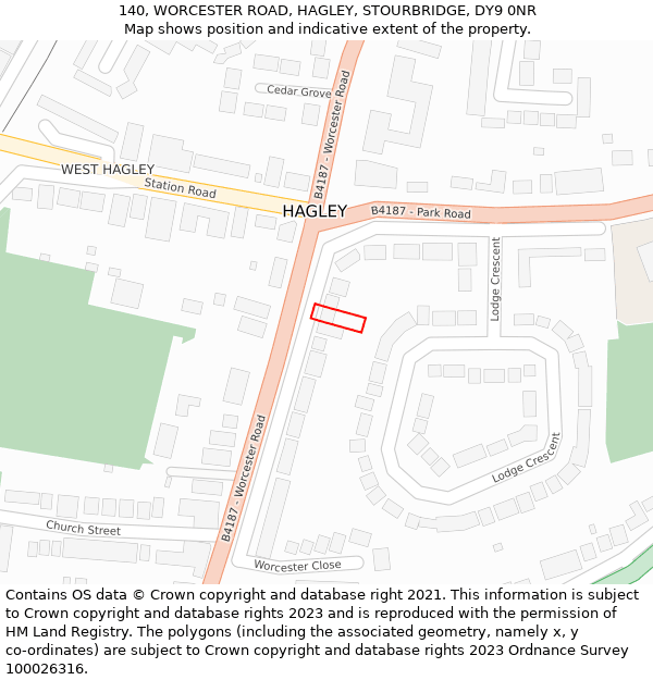 140, WORCESTER ROAD, HAGLEY, STOURBRIDGE, DY9 0NR: Location map and indicative extent of plot