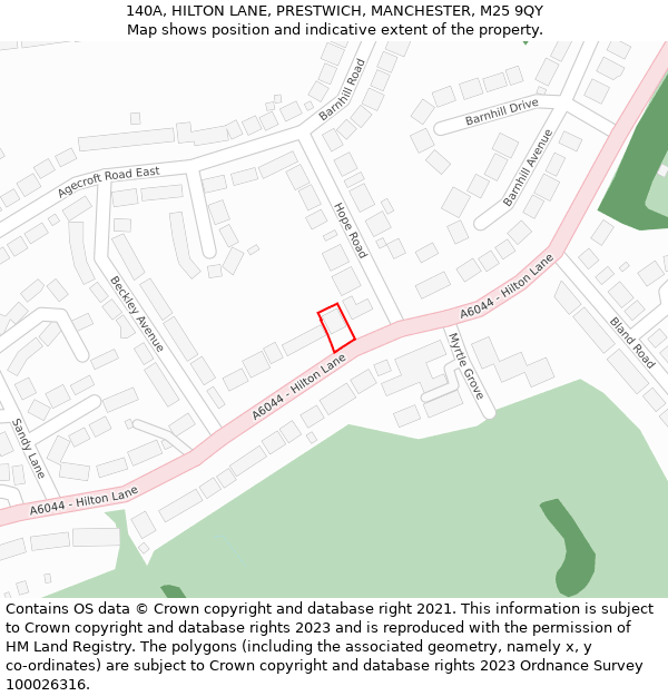 140A, HILTON LANE, PRESTWICH, MANCHESTER, M25 9QY: Location map and indicative extent of plot