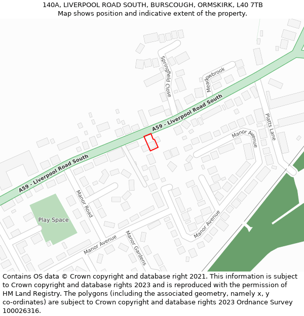 140A, LIVERPOOL ROAD SOUTH, BURSCOUGH, ORMSKIRK, L40 7TB: Location map and indicative extent of plot