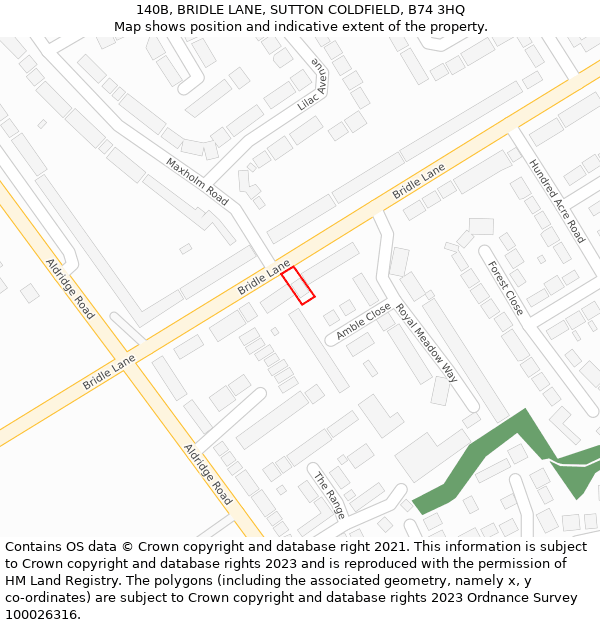 140B, BRIDLE LANE, SUTTON COLDFIELD, B74 3HQ: Location map and indicative extent of plot