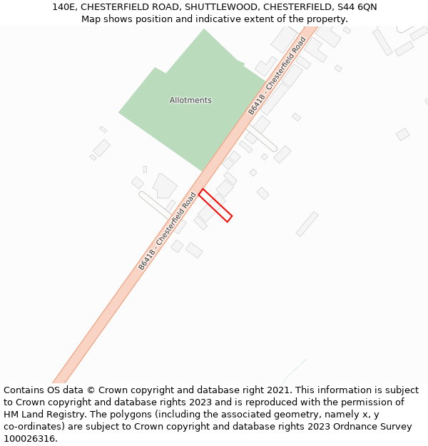 140E, CHESTERFIELD ROAD, SHUTTLEWOOD, CHESTERFIELD, S44 6QN: Location map and indicative extent of plot