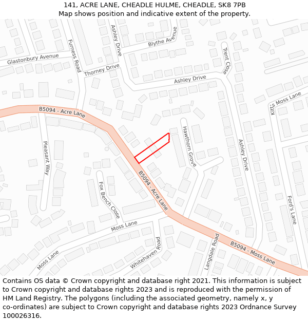 141, ACRE LANE, CHEADLE HULME, CHEADLE, SK8 7PB: Location map and indicative extent of plot