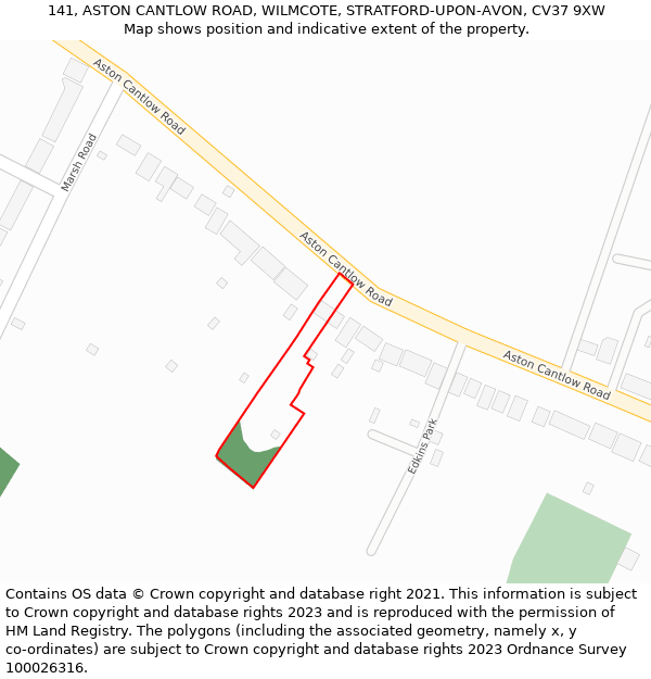 141, ASTON CANTLOW ROAD, WILMCOTE, STRATFORD-UPON-AVON, CV37 9XW: Location map and indicative extent of plot