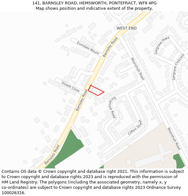 141, BARNSLEY ROAD, HEMSWORTH, PONTEFRACT, WF9 4PG: Location map and indicative extent of plot