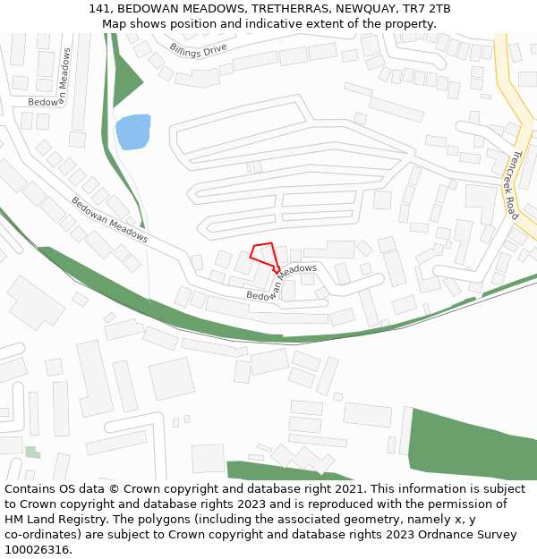 141, BEDOWAN MEADOWS, TRETHERRAS, NEWQUAY, TR7 2TB: Location map and indicative extent of plot