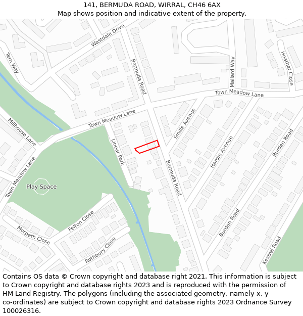 141, BERMUDA ROAD, WIRRAL, CH46 6AX: Location map and indicative extent of plot