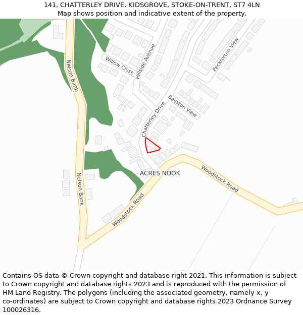 141, CHATTERLEY DRIVE, KIDSGROVE, STOKE-ON-TRENT, ST7 4LN: Location map and indicative extent of plot