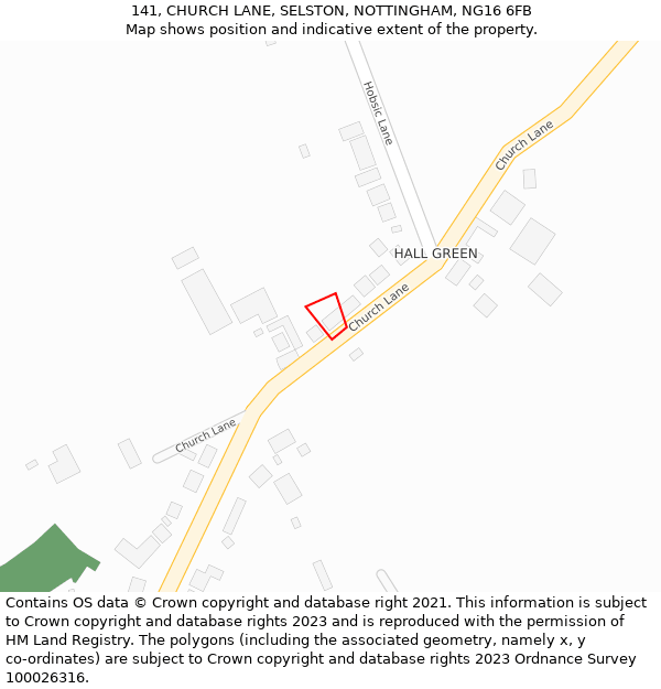 141, CHURCH LANE, SELSTON, NOTTINGHAM, NG16 6FB: Location map and indicative extent of plot