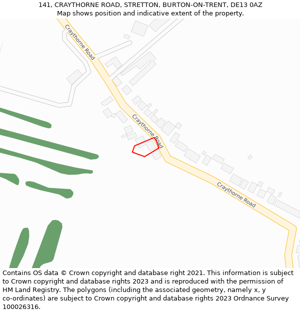 141, CRAYTHORNE ROAD, STRETTON, BURTON-ON-TRENT, DE13 0AZ: Location map and indicative extent of plot