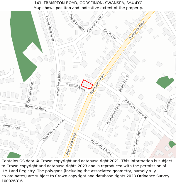 141, FRAMPTON ROAD, GORSEINON, SWANSEA, SA4 4YG: Location map and indicative extent of plot