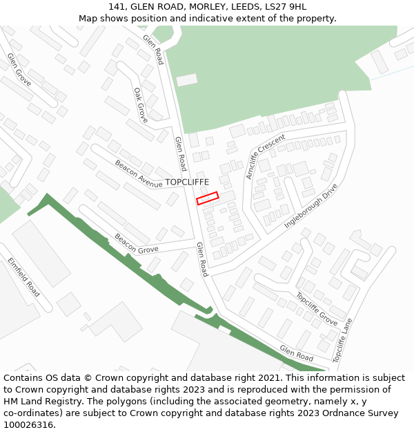 141, GLEN ROAD, MORLEY, LEEDS, LS27 9HL: Location map and indicative extent of plot