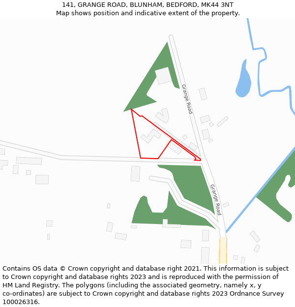 141, GRANGE ROAD, BLUNHAM, BEDFORD, MK44 3NT: Location map and indicative extent of plot