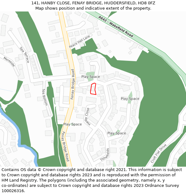141, HANBY CLOSE, FENAY BRIDGE, HUDDERSFIELD, HD8 0FZ: Location map and indicative extent of plot
