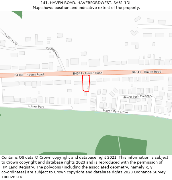 141, HAVEN ROAD, HAVERFORDWEST, SA61 1DL: Location map and indicative extent of plot