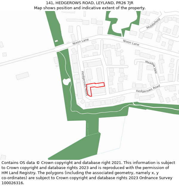 141, HEDGEROWS ROAD, LEYLAND, PR26 7JR: Location map and indicative extent of plot