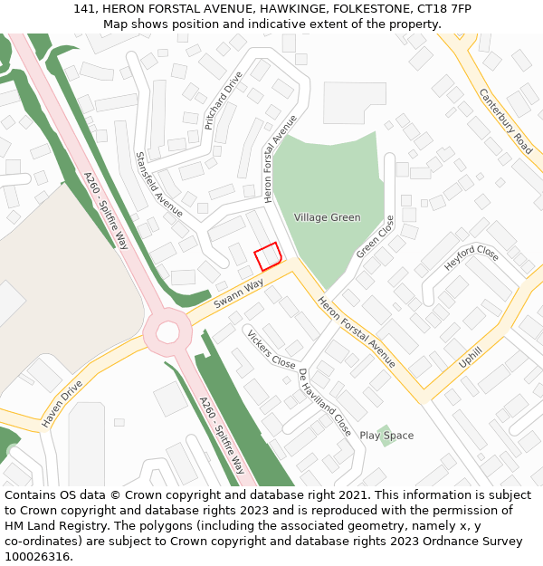 141, HERON FORSTAL AVENUE, HAWKINGE, FOLKESTONE, CT18 7FP: Location map and indicative extent of plot