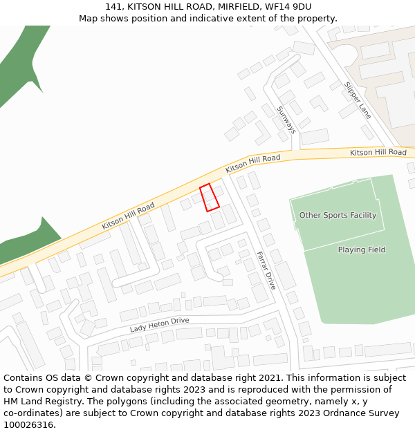 141, KITSON HILL ROAD, MIRFIELD, WF14 9DU: Location map and indicative extent of plot
