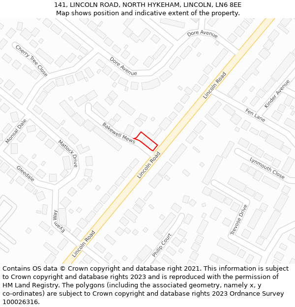 141, LINCOLN ROAD, NORTH HYKEHAM, LINCOLN, LN6 8EE: Location map and indicative extent of plot