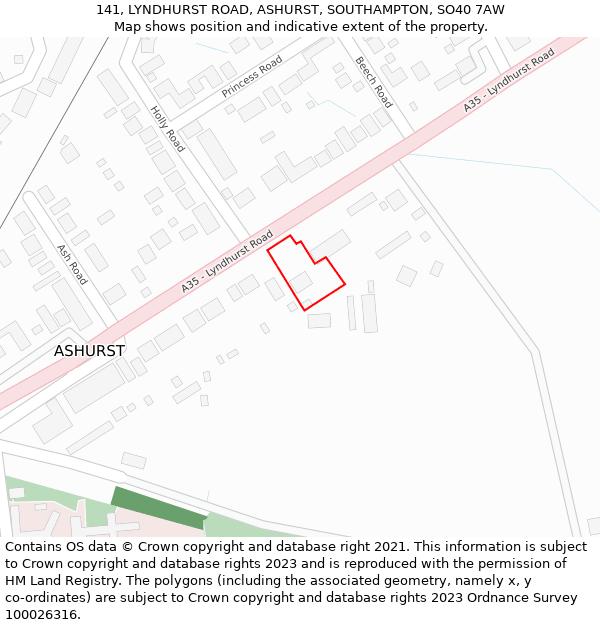 141, LYNDHURST ROAD, ASHURST, SOUTHAMPTON, SO40 7AW: Location map and indicative extent of plot