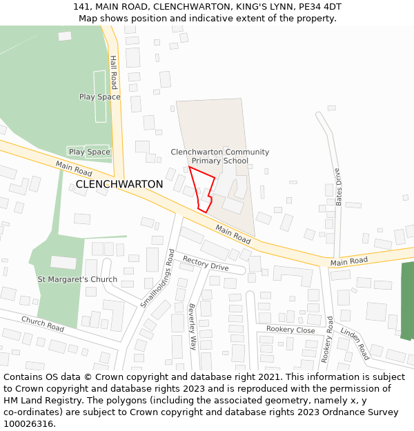 141, MAIN ROAD, CLENCHWARTON, KING'S LYNN, PE34 4DT: Location map and indicative extent of plot