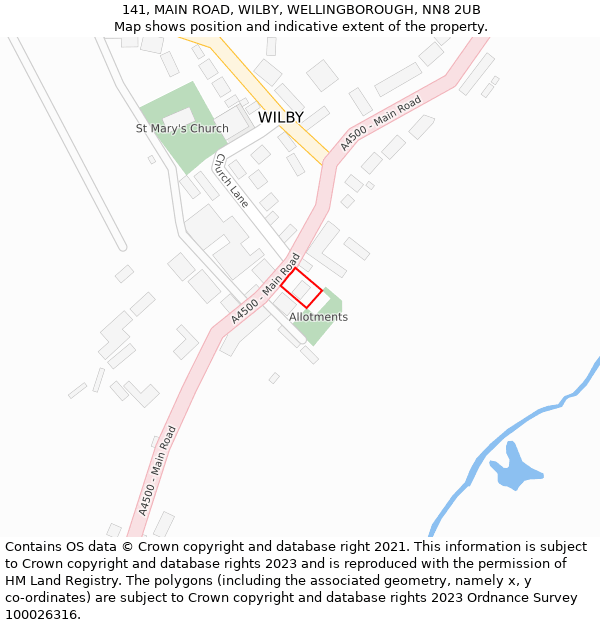 141, MAIN ROAD, WILBY, WELLINGBOROUGH, NN8 2UB: Location map and indicative extent of plot