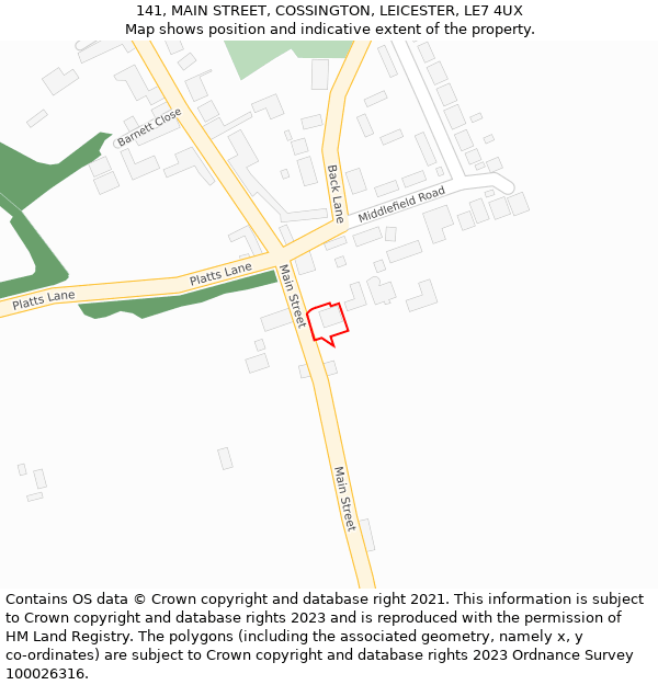 141, MAIN STREET, COSSINGTON, LEICESTER, LE7 4UX: Location map and indicative extent of plot