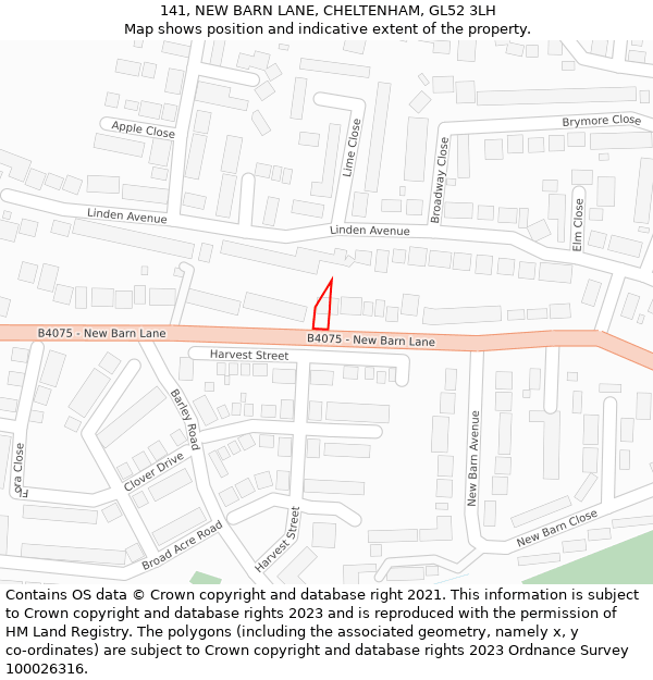 141, NEW BARN LANE, CHELTENHAM, GL52 3LH: Location map and indicative extent of plot