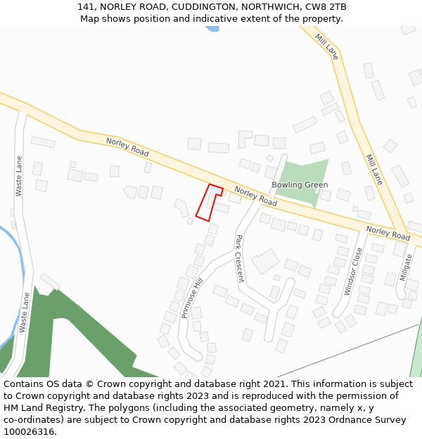 141, NORLEY ROAD, CUDDINGTON, NORTHWICH, CW8 2TB: Location map and indicative extent of plot