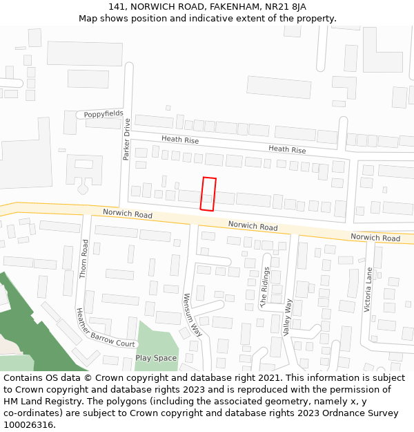 141, NORWICH ROAD, FAKENHAM, NR21 8JA: Location map and indicative extent of plot