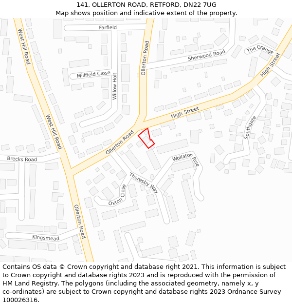 141, OLLERTON ROAD, RETFORD, DN22 7UG: Location map and indicative extent of plot