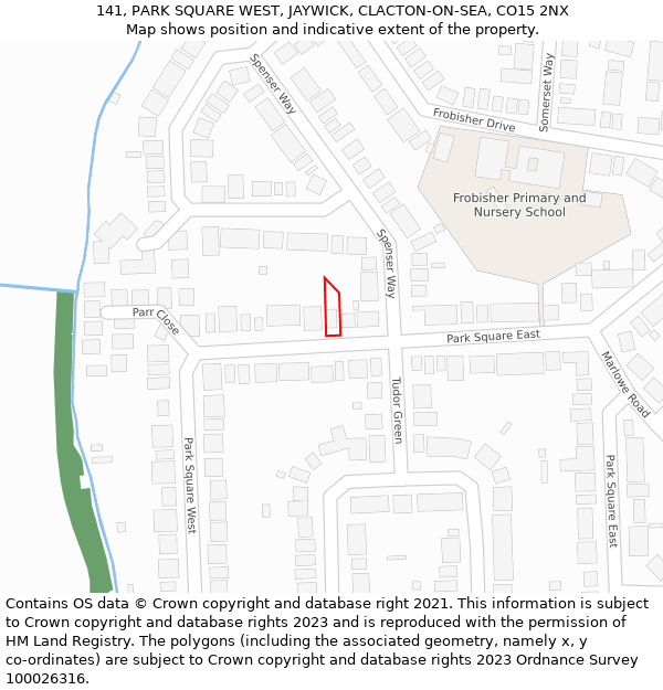 141, PARK SQUARE WEST, JAYWICK, CLACTON-ON-SEA, CO15 2NX: Location map and indicative extent of plot