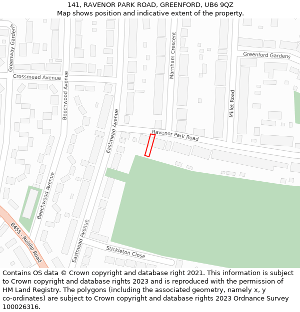 141, RAVENOR PARK ROAD, GREENFORD, UB6 9QZ: Location map and indicative extent of plot